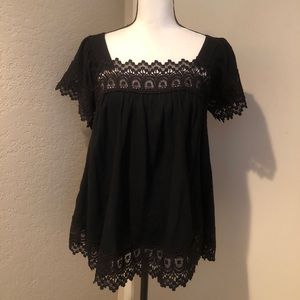 Womens Square Neck Lace Crochet Tunic Top